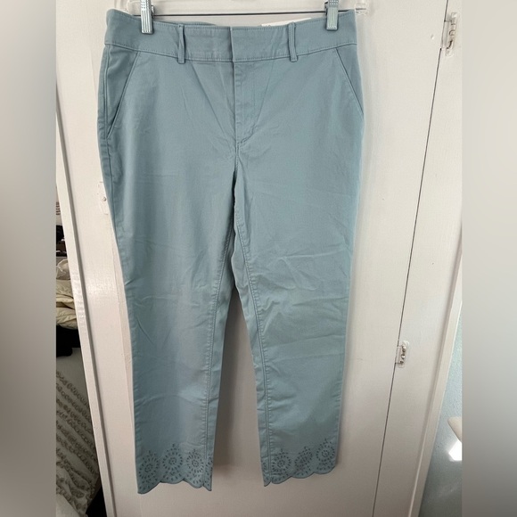 LOFT Blue Girlfriend Chino Pants Scalloped Eyelet Hem Size 10 Summer Beachy NWT - Picture 3 of 15